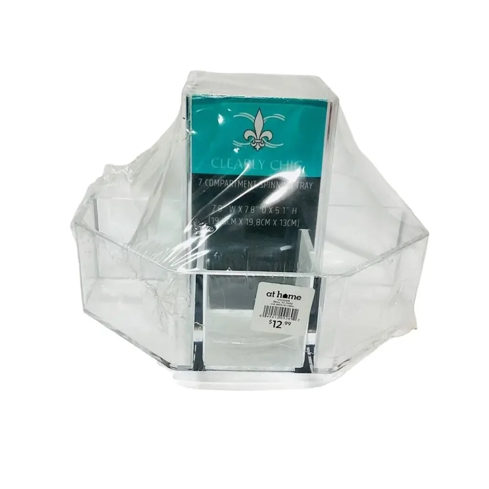 Circular Multi Compartment Plastic Rotating Organizer, Clear